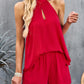 Women's Solid Color Cutout Mock Neck Halter Top