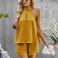Women's Solid Color Cutout Mock Neck Halter Top