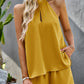 Women's Solid Color Cutout Mock Neck Halter Top