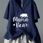 Women's MAMA BEAR printed short-sleeved V-neck irregular cotton and linen top
