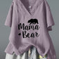 Women's MAMA BEAR printed short-sleeved V-neck irregular cotton and linen top