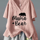 Women's MAMA BEAR printed short-sleeved V-neck irregular cotton and linen top