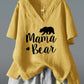 Women's MAMA BEAR printed short-sleeved V-neck irregular cotton and linen top