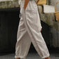 Women's Solid Color Cotton Linen Casual Pants Stitching Sweet Cropped Pants