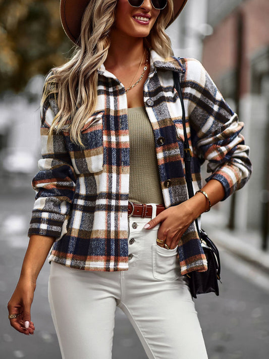 New plaid long-sleeved top temperament casual shirt jacket