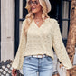 Women's new jacquard V-neck long-sleeved V-neck loose top