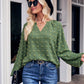 Women's new jacquard V-neck long-sleeved V-neck loose top