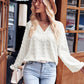 Women's new jacquard V-neck long-sleeved V-neck loose top