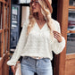 Women's new jacquard V-neck long-sleeved V-neck loose top