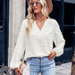 Women's new jacquard V-neck long-sleeved V-neck loose top