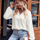 Women's new jacquard V-neck long-sleeved V-neck loose top