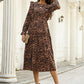 Leopard print ruffle long-sleeved mid-length dress