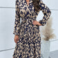 Leopard Print Hem Pleated Long Sleeve Dress