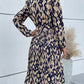 Leopard Print Hem Pleated Long Sleeve Dress
