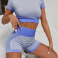 Women's Contrasting Color Bubble Yoga Clothes Short Sleeve T-Shirt + Shorts Sports Two-Piece Suit