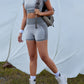 Women's Contrasting Color Bubble Yoga Clothes Short Sleeve T-Shirt + Shorts Sports Two-Piece Suit