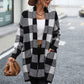 Women's Coat Loose Plaid Color Block Knit Cardigan Fashion Sweater